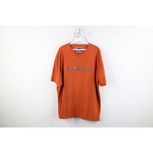 Vintage 90s Y2K Guess Mens XL Distressed Spell Out Short Sleeve T-Shirt Orange